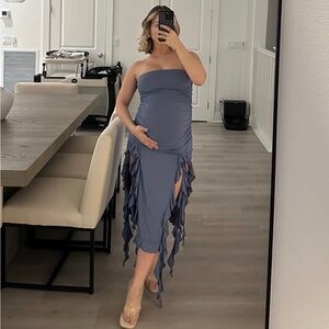 Strapless blue/gray dress (stretchy/maternity friendly)